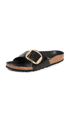 Image of Birkenstock Women's Madrid Big Buckle Sandals, High Shine Black, 6-6.5 Medium US