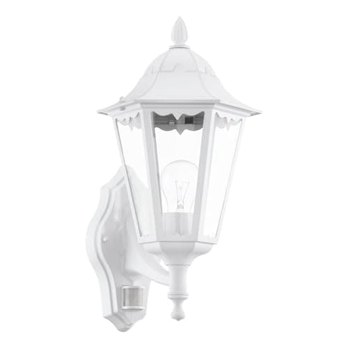 Image of Eglo Navedo Outdoor Wall Light, Motion Sensor External Porch Lighting, White Cast Aluminium and Clear Glass Lantern, Exterior Lamp with E27 Socket, IP44