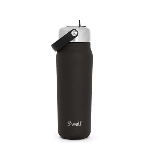 Image of S'well Recycled Stainless Steel Explorer with Flip Straw Lid, 700ml, Onyx Black, Triple Layered Vacuum Insulated