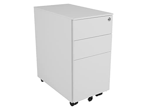 Image of The Workplace Depot Under Desk Pedestal Unit, 3 Drawer Mobile Office Metal Storage Cabinet (White, Narrow)
