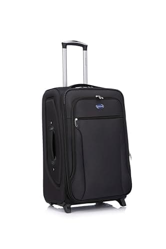 Image of Aerostar Medium 26” Lightweight Softshell Expandable Suitcase, Check in Luggage 2 Corner Wheels with Integrated Combination Lock for 15 to 20kg (Black, 77 litres)