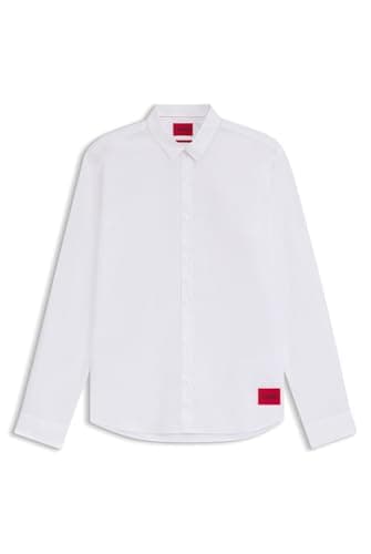 Image of HUGO Mens Ero3-W Stretch-Cotton Extra-Slim-fit Shirt with red Logo Label