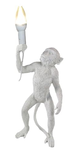Image of Middle-England 48cm White Monkey Table Lamp Standing Chimpanzee Desk Light Polystone