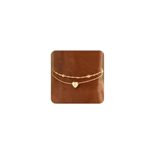 Image of M MOOHAM Gold Anklets for Women - Initial Ankle Bracelets for Womens Girls Personalised Gifts Waterproof Anklet Heart Anklets Initial C Gold Ankles for Women Gift for Girlfriend Teenage Girls Gifts