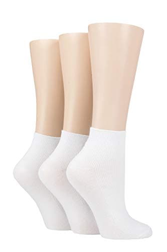 Image of ELLE Ladies Ribbed Bamboo Ankle Socks Pack of 3 White 4-8