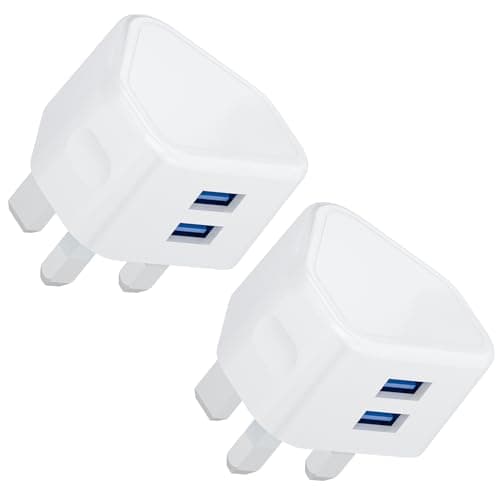 Image of USB Plug Phone Charger 2 Pack Mains Charge Dual Port Twin Wall Plugs with Smart IC 5V 2.1AMP Charging for iPhone 16 15 14 13 12 11 XS XR X 8 7 6,iPad Pro,Samsung,Mobile ect