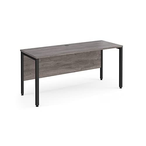 Image of Mr Office Maestro 25 straight desk 600mm deep - black bench leg frame, Grey oak, 1600
