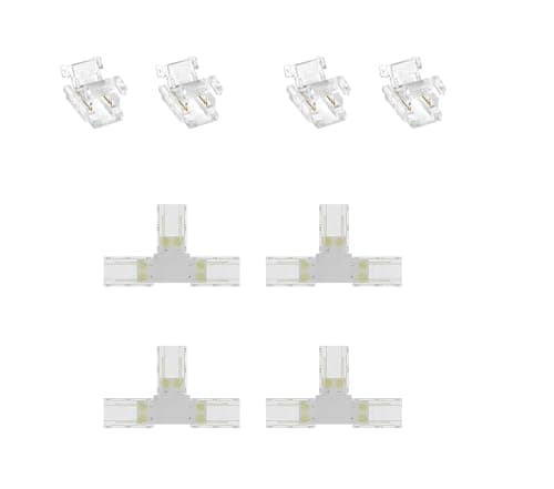 Image of 2-pin 10mm seamless connector COB LED with connector, single color LED with T-shaped angle connector 12v24v light strip to strip