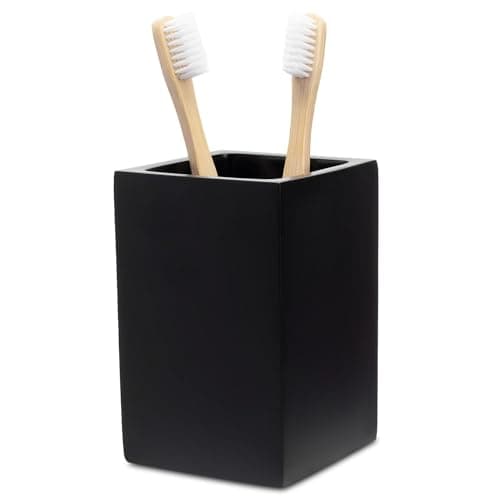Image of Yew Design Matte Black Toothbrush and Toothpaste Holder for Bathroom Vanity and Countertop, Square Organizer for Electric Toothbrushes, Floss, Razors, Cotton, and Mouthwash