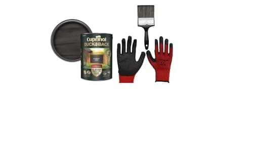 Image of FAB INT PRODUCTS Cuprinol Ducksback 5 Year Waterproof for Sheds and Fences, 5L, Include Glove L, 4"Brush, (Forest Oak)