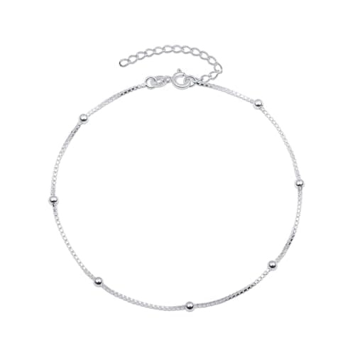 Image of Amberta Italian Sterling Silver Anklet for Women 925 | Adjustable Ankle Bracelets for Women Beaded Heart Summer Jewellery: Dots