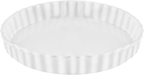 Image of LONTOM Flan Dish for Baking, 26cm White Porcelain Flan & Pie Ceramic Baking Dish