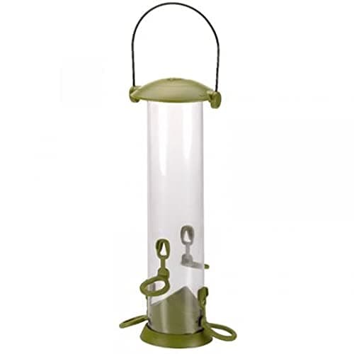 Image of Green Wild Bird Seed Feeder 30cm Twist Top Lid Chapel Wood Foglish