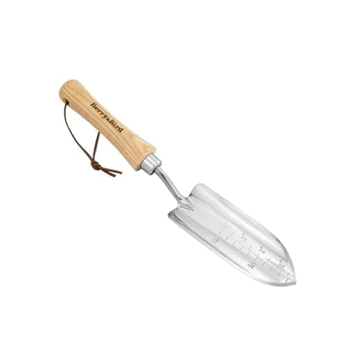 Image of Berry&Bird Stainless Steel Hand Transplanting Trowel, Precision Depth Markings and Ergonomic Wood Handle, Ideal for Gardening Transplanting Weeding and Digging