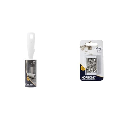 Image of Korbond Lint 7.4m, 1 Roller, White & 50 Piece Safety Pin Pack, Nickel, Packaging may vary
