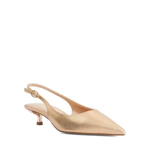 Image of Dune London Ladies CATALINAS Leather Kitten Heel Sling-Backs Size UK 6 Heeled Shoes Gold