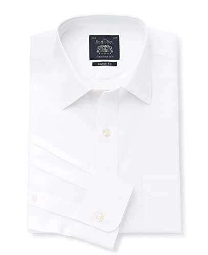 Image of THE SAVILE ROW COMPANY LONDON Men's Classic Fit Cotton Poplin Single Cuff Formal Shirt - White - 16.5" Collar