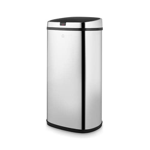 Image of Swan Townhouse Square Sensor Bin with Hands Free Opening Using Motion Sensor Technology, Bin Liner Retainer Ring, Steel Body, Large 42L Capacity, Stainless Steel