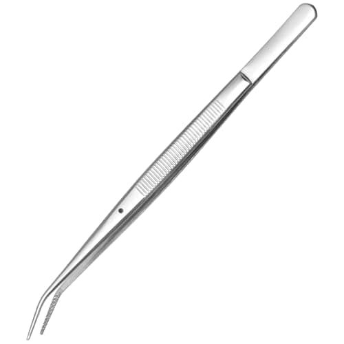 Image of FTONOM5 Precision Stainless Steel Tweezers - Professional Grade Long Anti Slip Crafting Cooking Tools with Curved & Serrated Bent Tips Multipurpose Forceps for Jewelry Sewing Machine Aquarium Garden