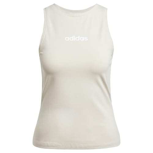 Image of adidas Women's Essentials Linear Slim Cotton Tank Shirt, Wonder Alumina/White, M