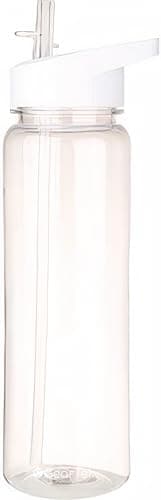 Image of GearTek Tritan Clear Water Bottle With Straw | No Markings BPA Free 700 ml Sports Water Bottle | Leak Proof Re-Usable Flip Top Plastic Drinks Bottles for School, Exams, Gym, Cycling (Clear-Straw)