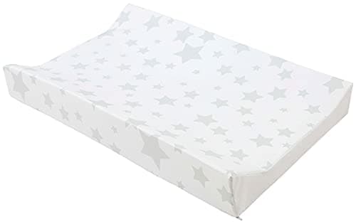 Image of Babycurls Deluxe Anti-Roll PVC Wedge Nappy Baby Changing Mat with Curved Sides and Raised Edges for Babies from Birth Upwards Wipe Clean and Waterproof 69 x 45 x 8cm (Grey Stars)