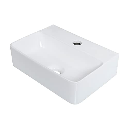 Image of Ibergrif M41101 Bathroom White Ceramic Vessel Sink, Rectangle Wall Mounted Countertop Basin, Cloakroom Sink, 375 x 262 x 105mm
