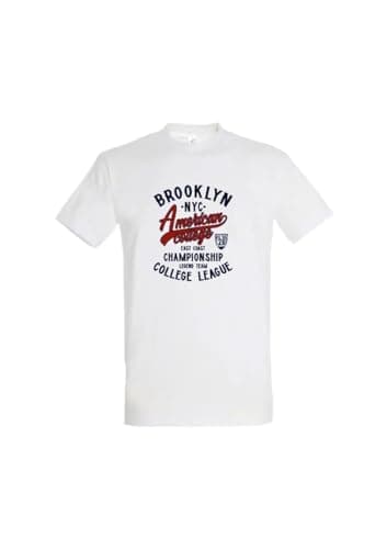 Image of AMERICAN COLLEGE USA Unisex T Shirts Manches Courtes Hommes Femmes t Shirt, Blanc,