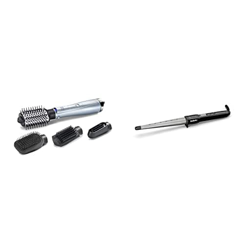 Image of BaByliss Hydro-Fusion 4-in-1 Hair Dryer Brush, 1000W, Air Styler, Dry, Smooth, Volume & Ceramic Curling Wand Pro, Flawless Curls, 13-25 mm conical Barrel, wrap Control, Variable Heat