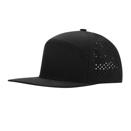 Image of Men Adjustable Flat Brim Baseball Cap Breathable Performance Snapback Hat Lightweight Sporty Design for Outdoor Activities (Black, One Size)