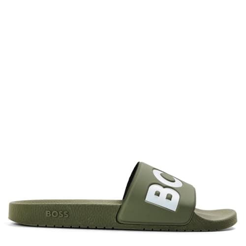 Image of BOSS Mens Comfy Slider Sandals with Logo Detail (Aryeh) Green 351 9 UK