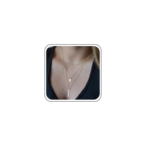 Image of Aneneiceera Boho Layered Bar Coin Necklace Sequins Choker Gold Round Disc Necklaces Bar Pendant Multilayer Necklace Chain Wedding Jewelry Long Necklaces for Women