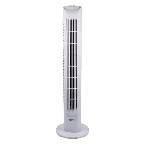 Image of Igenix DF0035T Oscillating Tower Fan with 7.5 Hour Timer and Remote Control, 3 Speed Settings High, Medium & Low, Quiet Operation, Plastic, 45 W, White