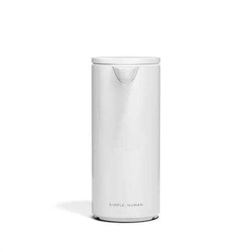 Image of simplehuman 266ml Sensor Pump, Rechargeable Automatic Liquid Soap Dispenser, Variable Dispense, No-drip Valve, IP67 Waterproof, White Stainless Steel, ST1085