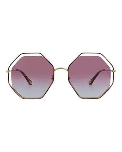 Image of CHLOÉ Women's CH0046S-003 58 Women's Metal Sunglasses, Havana Gold-Purple, Havana-Gold-Violet, UK 32