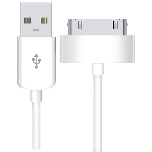 Image of PluX USB to 30-Pin Charger Cable, Fast Charging Data Cord Compatible With iPhone 4/4S/3G/3GS, iPad 1/2/3, iPod Touch/Classic, Old 30-Pin Devices, 1M, White