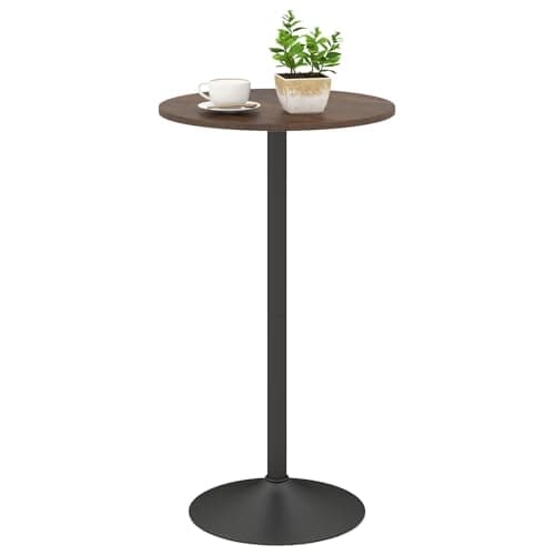 Image of COSTWAY Round Bar Table, Counter Bistro Pub Tables with Fixed Tabletop and Stable Base, Circular Cocktail Dining Table for Home, Office and Kitchen, Holds up to 150kg (1, Brown+Black, 101cm H)