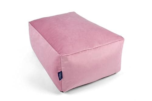 Image of Littens Blush Pink Rectangular Footstool Bean Bag, Soft Luxury Velvet, Ottoman Pouffe, Living Room Decorative Low Seat, Piped Detailing (65cm x 45cm x 25cm)