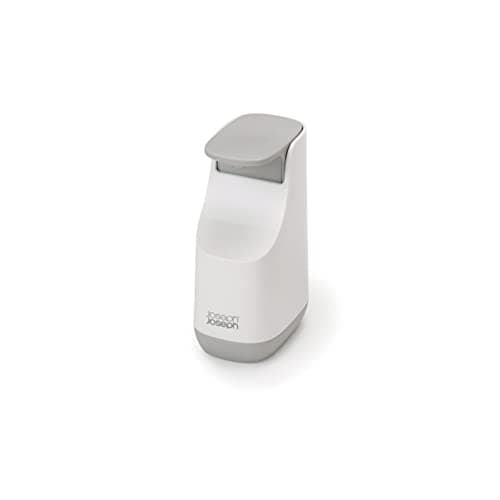 Image of Joseph Joseph Bathroom Slim, Compact Soap Dispenser, Easy-push Pump Head, Non Drip Nozzle, Fill-level Window, Refillable, White/Grey