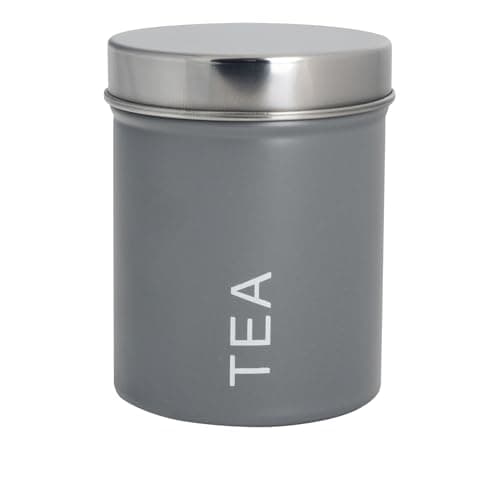 Image of Harbour Housewares Metal Tea Storage Canister - Grey - 1x Round Retro Food Storage Canister Tea Bag Caddy Food Preservation Container Tin with Airtight Fit Lid for Kitchen Organisation & Home Décor