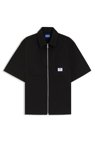 Image of HUGO Mens Ekyz Oversized fit Shirt with Zip-up Front Black