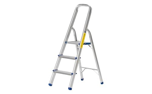 Image of The Workplace Depot 3-Step Aluminium Step Ladder with Anti-Slip Feet & Handrail, 150kg Max Capacity, Lightweight & Easy to Store, Perfect for Kitchen, Office & Household Use((3 Tread))