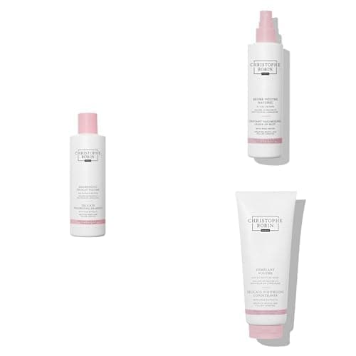 Image of Christophe Robin Volumising Shampoo 250ml + Conditioner 200ml + Leave-In Mist 150ml | Volume Routine for Fine Flat Thinning Hair with Rose Extract & Baobab | 3-Step Hair Thickening Set