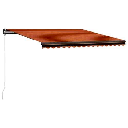 Image of vidaXL Manual Retractable Awning with LED Lights - Outdoor Water- Shelter with Adjustable Functions - Orange and Brown Fabric, Grey Aluminium Frame - 450x300 cm