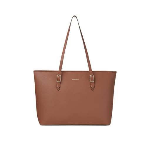 Image of Fiorelli Women's Etta Buckle Tote Bag, Stylish Large Capacity Shoulder Handbag with Internal Pocket & Detachable Pouch, Tan Faux Leather