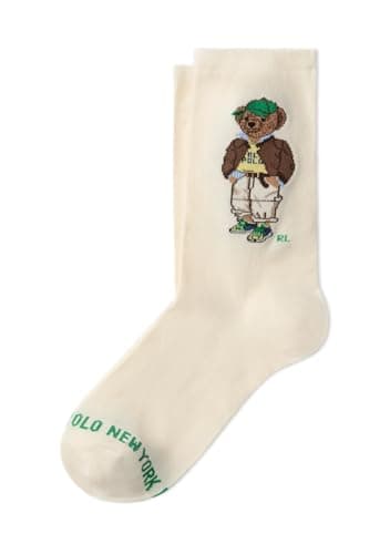 Image of POLO RALPH LAUREN Women's Polo Bear Trouser Socks, Green Cap Bear, 7-11