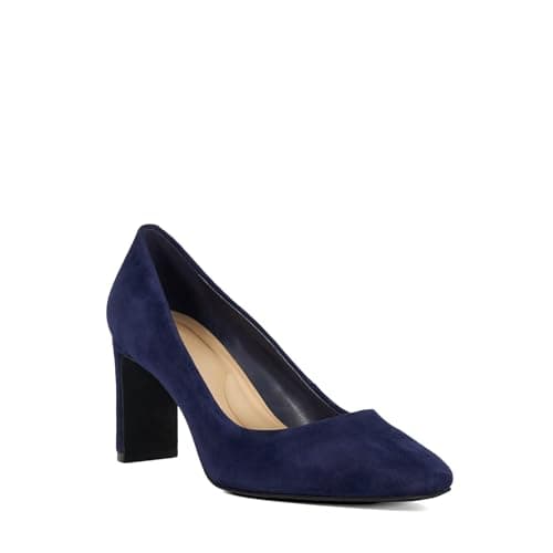 Image of Dune London Ladies Arriving High Block Heel Court Shoes Size UK 3 Suede Navy