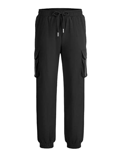 Image of JOCMIC Boys Waterproof Trousers Kids Hiking Cargo Joggers Pants Quick Dry Lightweight Black, 9-10 Years, Tag 140