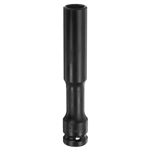 Image of Sourcing Map Deep Thin Wall 15mm Metric 1/2" Square Drive 6 Point Socket - 5" Extra Long Phosphated CR-V Steel Industrial Grade Spindle Axle Nut, Black
