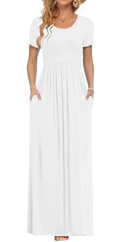 Image of AUSELILY Maxi Dress for Women - Summer Casual Long Dresses for Ladies with Pockets XXL White